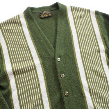 vintage cardigan / striped cardigan / 1960s Sears green striped Kurt Cobain grandpa cardigan Large 