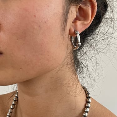 vintage 90s Taxco sterling silver 925 handcrafted puffy hoop wrapped wire thick 1 inch hoop pierced earrings Mexico Taxco