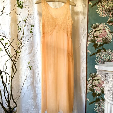 1920s Apricot Silk Dress | XS