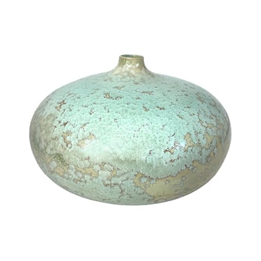 Bulbous Studio Ceramic Vase with Sea-foam Crystalline Glaze