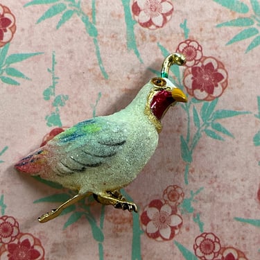 vintage quail pin 1950s enamel bird lapel brooch 