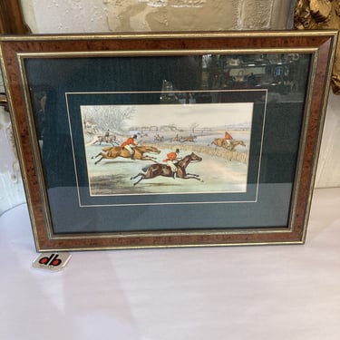 Vintage English Hunt Club Hand Colored 18x14