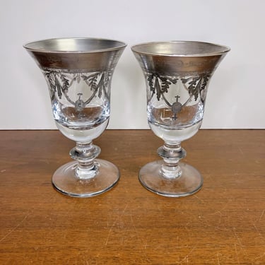 Vintage Arte Italica Glass Water Goblets Silver Swag Overlay Made in Italy Pair 