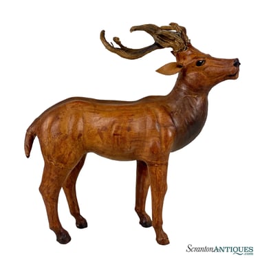 Vintage Traditional Leather Wrapped Elk Deer Stag Sculpture