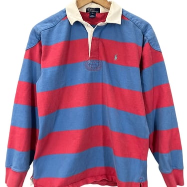 Vintage Polo Ralph Lauren Blue Red Striped Rugby Shirt Youth XL