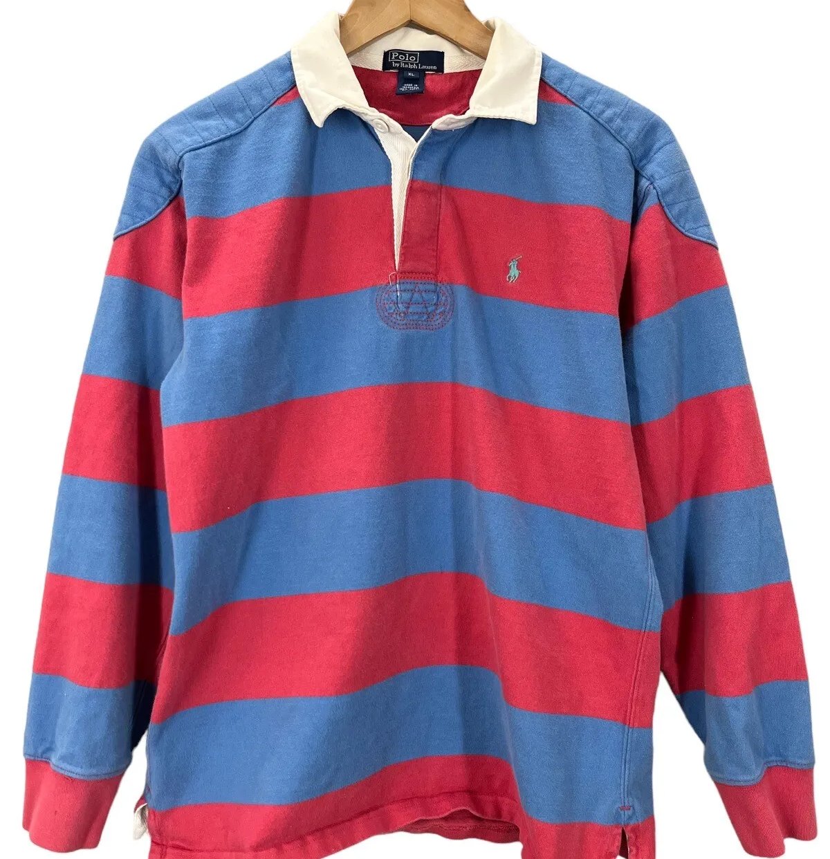 Vintage Polo Ralph Lauren Blue Red Striped Rugby | Downtown