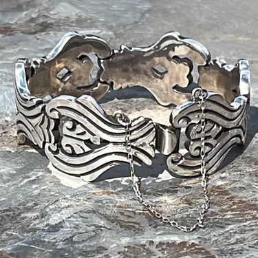 Vintage Thick Gauge Heavy Mexican Sterling Silver Incised Link Bracelet ~ 91 Grams 