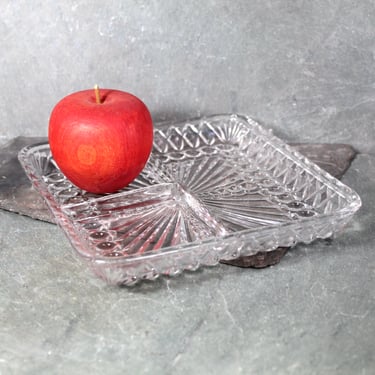 1950s Luncheon Divided Glass Dish | Clear Glass Trinket Tray, Vanity Organizer, or Condiment Serving Piece | Bixley Shop 
