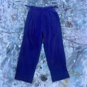 Vintage 1930s 1940s Gabardine Navy Blue Pants Side Zips Hanging Zipper Trousers
