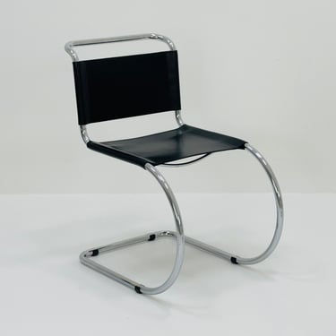 MR10 lounge black leather chair design by Ludwig Mies van der Rohe , 1980s 