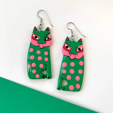 Hand Painted Cat Earrings Vintage