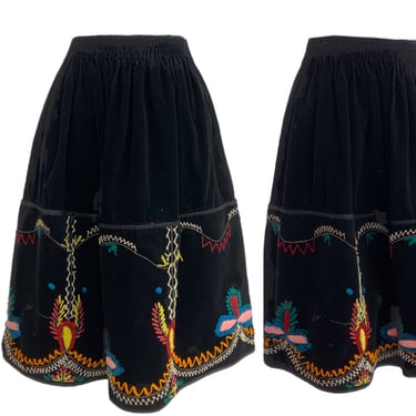 Vtg Vintage 1930s 30s 1940s 40s Embroidered Hungarian Folk Art Velvet Mini Skirt 