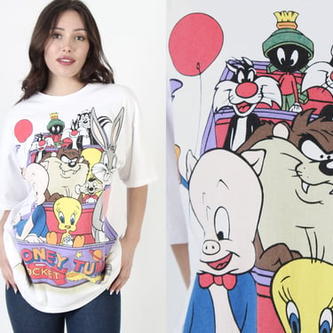 1993 Looney Tunes Rocket Roller Coaster T Shirt, Vintage 90s Bugs Bunny Cartoon Comic Tee, Size XL 