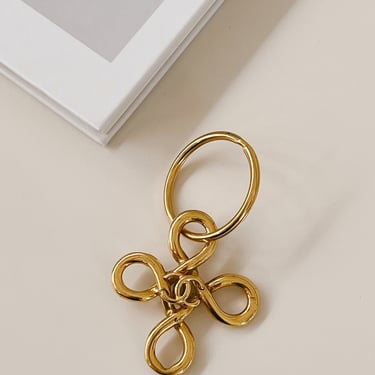 Vintage 90's CHANEL CC Logo Gold CROSS Bag Charm Pendant Keychain 