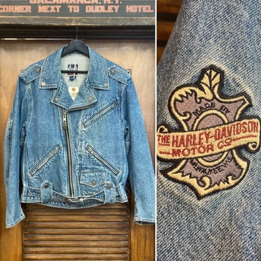 Vintage 1980’s Denim Motorcycle MC Biker Jacket with Great Details, 80’s Jean Jacket, Vintage Jean Jacket, Vintage Clothing 