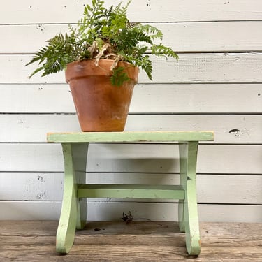 Small Green Stool Bench | Rustic Green Stool Plant Stand Riser | Kids Photo Prop | Modern Farmhouse | Primitive Handmade Vintage Green 