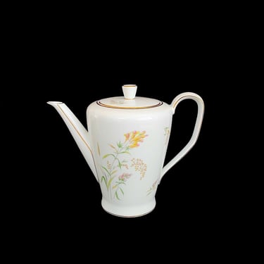 Vintage Mid Century Modern ROSENTHAL Porcelain BETTINA Pattern Floral Scenes Teapot Coffee Pot 1950s White & Gold Trim Kronach Germany 