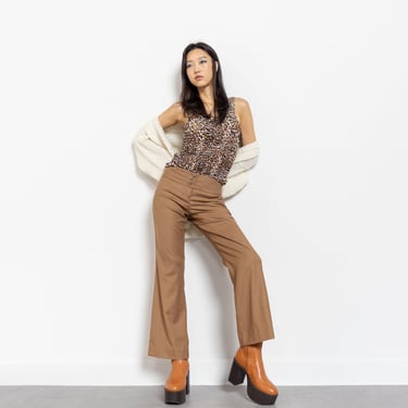 BROWN OFFICE FLARES Light Weight Low Rise Bell Bottoms Vintage Workwear Soft Light / Small / 36 37 Inch Hips 