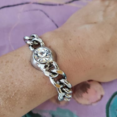 90s Chunky Silver Chain Link Jewel Bracelet