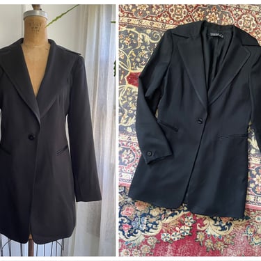Vintage ‘80s ‘90s TAHARI jacket, black wool blazer, made in Korea, ladies 6 