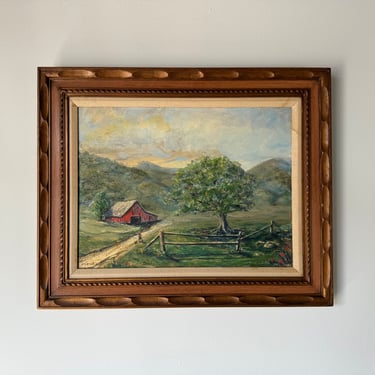 1961 J. Cryer Valley - Farm Landscape Oil Painting, Framed 
