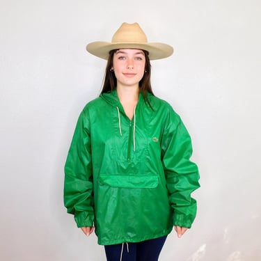 Izod Lacoste Windbreaker Jacket // green hood hoody blouse boho hippie dress oversize preppy 1980s 1980's 70s 80s // O/S 