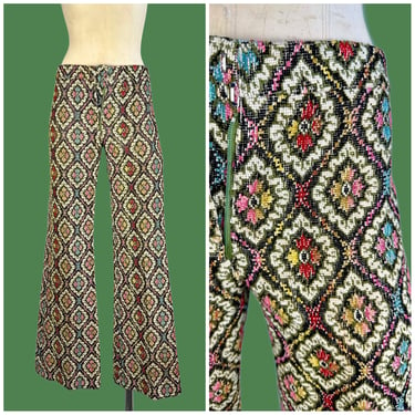 TAPESTRY PANTS Vintage 60s Bell Bottoms | 1960s Hippie Hip Hugger Flares | Penny Lane, Mod Festival, Boho Bohemian | X-Small 