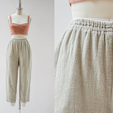 green cotton pants | 90s y2k vintage Orvis sage green gray elastic waist loose baggy wide leg cropped pants 