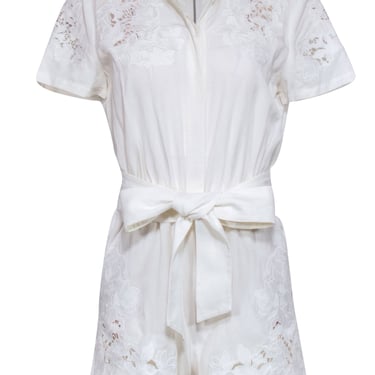 Alice & Olivia – White Button Front w/ Eyelet Embroidery Romper Sz 4