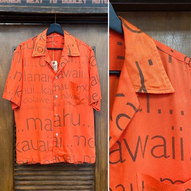 Vintage 1960’s Neon Orange Tiki Mod Hawaiian Islands Shirt, 60’s Tropical Top, Vintage Shirt, Vintage Clothing 