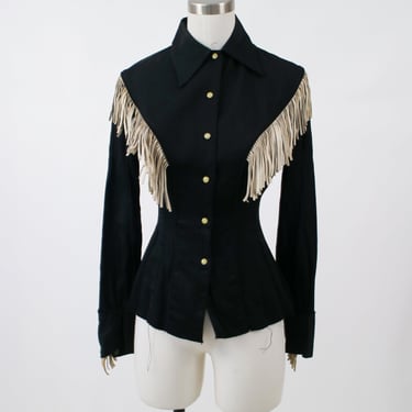 1940s Ranch Maid Western Suede Fringe Snap-Front Shirt