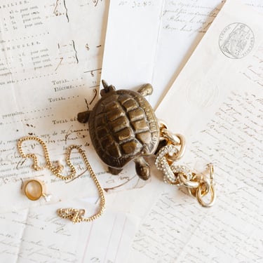 vintage French brass turtle jewelry box