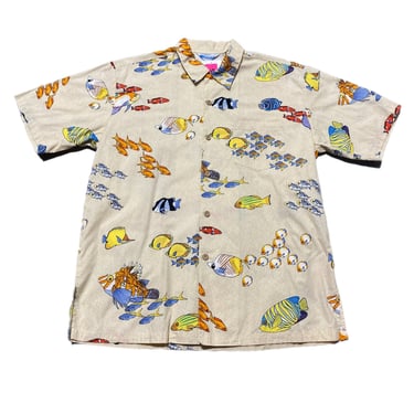 (L) Sand Fish Print AA.Shimojo Hawaiian Shirt 070822 RK
