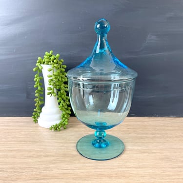 Azure blue glass covered candy dish - 1960s vintage 