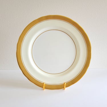 Vintage Aynsley 'Sandringham' Dinner Plates - Matching Set of 4 - Gold & White English Bone China 
