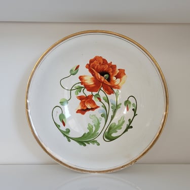 Antique Dresden Serving Bowl with Poppy Flowers 
