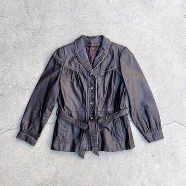Vintage 60s Brown Leather Belted Jacket 