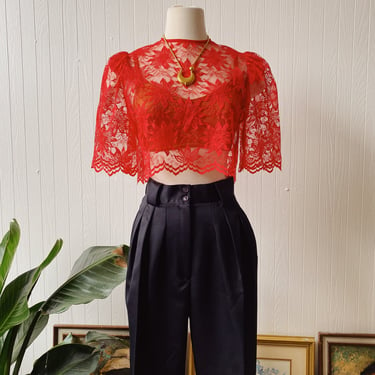 Vintage Red Lace Cropped Top | Size SM MED 