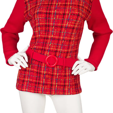 Yves Saint Laurent Variation 1990s Vintage Red Bouclé Wool Turtleneck Sweater 