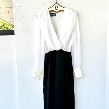 Vintage 80s 90s Flowy Wide Leg Jumpsuit 1980s White Sheer Top 1990s Minimalist Black Bottoms One Piece 