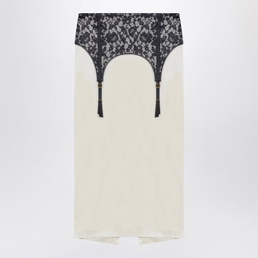 Moschino Ivory Midi Skirt With Illusion Lace Print Women