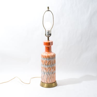 Mid Century Table Lamp, Orange, White, Black, 1960s 