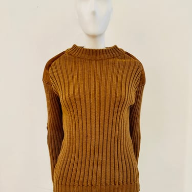 Vintage British Military Wool Ribbed Sweater w/Suede Patches