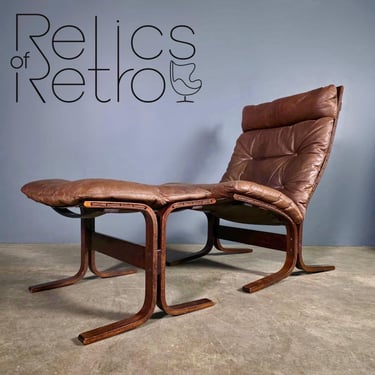 Siesta Leather Lounge Chair & Footstool By Ingmar Relling For Westnofa Mid Century Vintage Retro MCM 