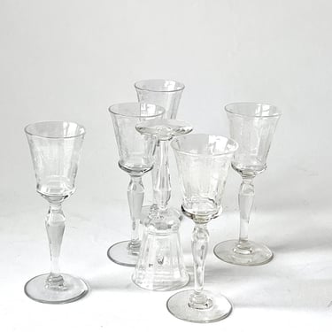 Vintage Cordial Glasses 1950s Etched 