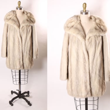 1950s 1960s Silver Mink Fur Hip Length Folded Collar Winter Coat by The Broadway -M-L 
