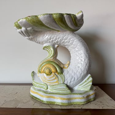1960’s Italian Hollywood Regency Glazed Terracotta Dolphin Garden Stool 