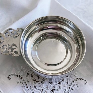 Vintage sterling silver porringer, porridge bowl by Genova Silver NYC. Silver baby gift for christening or 1st Christmas - MLW Monogram 