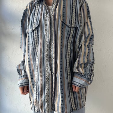 90s 'Pendleton' Blue Cotton Pearl Snap Shirt / XL 