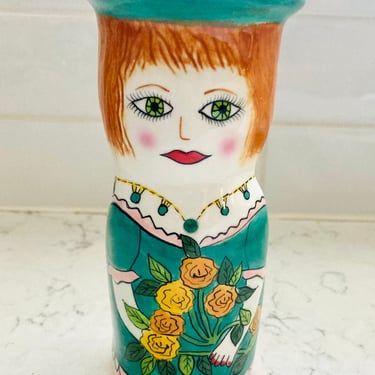 Susan Paley Birthstone Lady Green Orange Floral Vase - May 